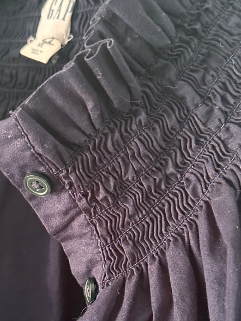 Navy Blouse with Puff Sleeve and Seersucker Collar! - Picture 4 of 5